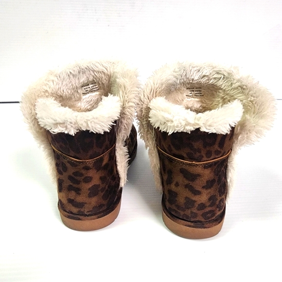 Calistoga 3 Tier Tan Leopard Print Slip on Short Boots Soft Faux Fur Lined Sz 9 - Picture 5 of 7